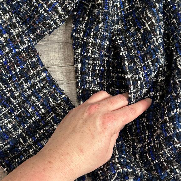 Apt 9 NEW Tweed Moto Jacket Womens L Metallic Blue Black Zip Snap Button Pockets - Picture 2 of 9